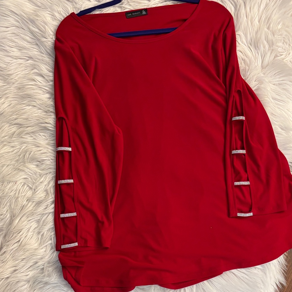 Kim Rogers Red Long Sleeve Top with Embellished Details